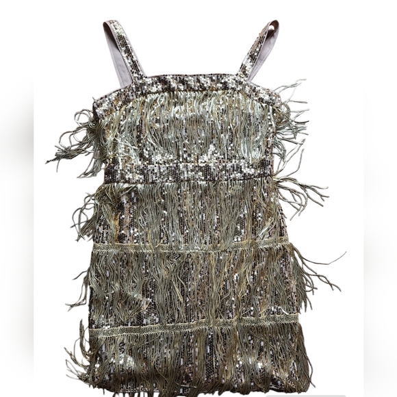 SHEIN Belle Fringe Trim Bodycon Sequin Cami Dress size 12 (XL) GOLD - Picture 9 of 11